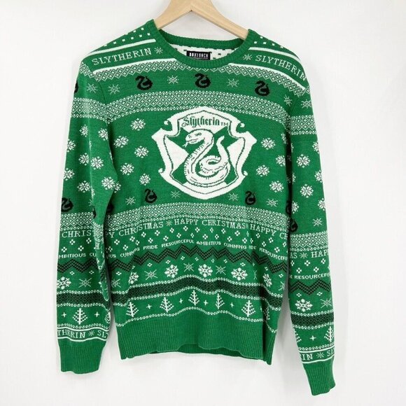 Box Lunch Wizarding World Harry Potter Slytherin Green Christmas Sweater Size S - Picture 1 of 6